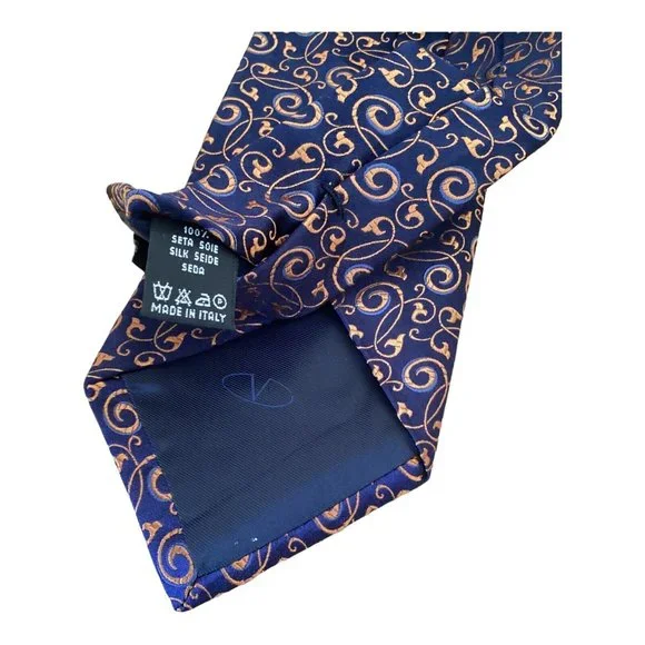 VALENTINO Current Blue Arabesque Print Silk Tie Made In Italy 60-3.3/4 EX COND